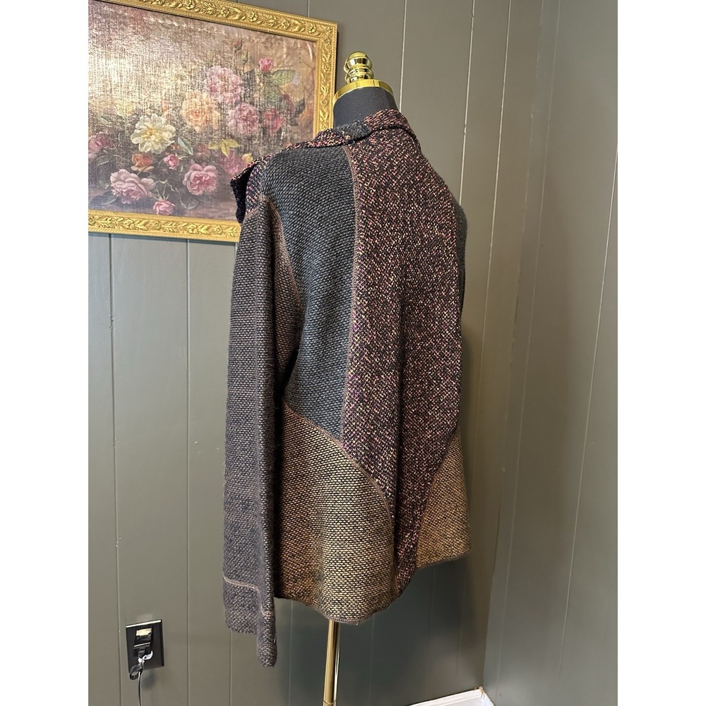Curio New York Asymmetrical Tri Color Wool Blend Cardigan - Picture 4 of 9